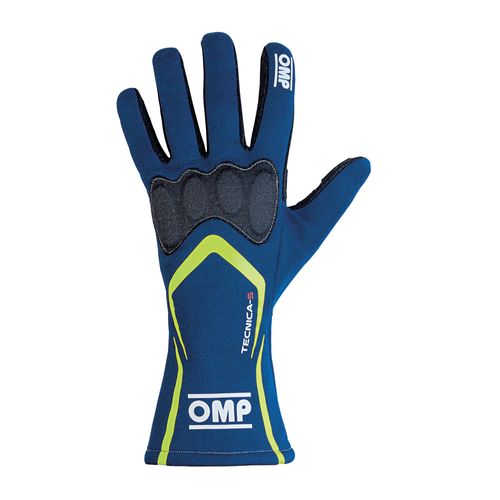OMP TECNICA-S, перчатки для автоспорта, синий/желтый