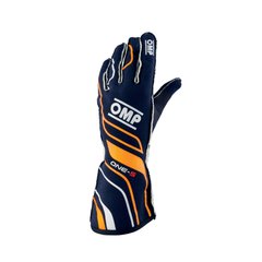 OMP ONE-S, перчатки для автоспорта, синий/оранжевый