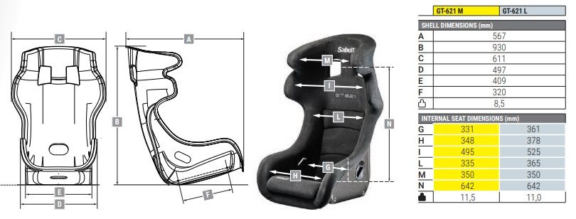 SABELT GT621, сиденье для автоспорта, карбон, р-р