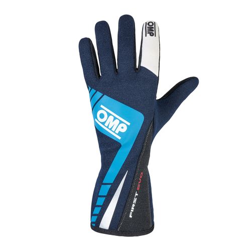 OMP FIRST EVO, перчатки для автоспорта, синий/голубой/белый