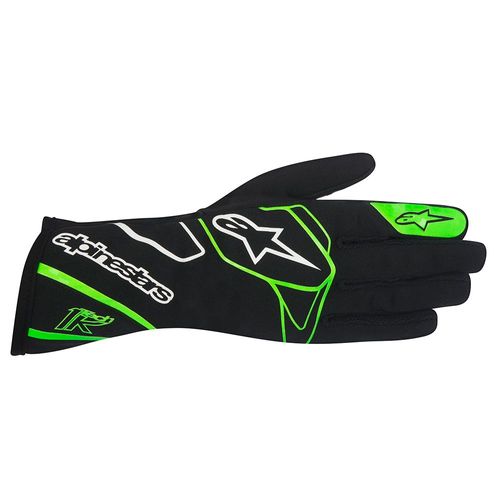 ALPINESTARS TECH 1-K, перчатки для картинга, черный/зеленый