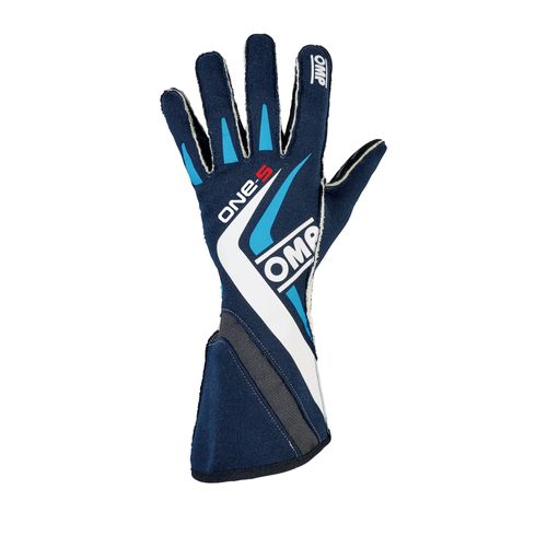 OMP ONE-S, перчатки для автоспорта, синий/белый/голубой