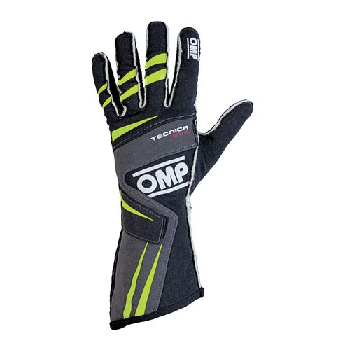OMP TECNICA EVO, перчатки для автоспорта, черный/антрацид/желтый