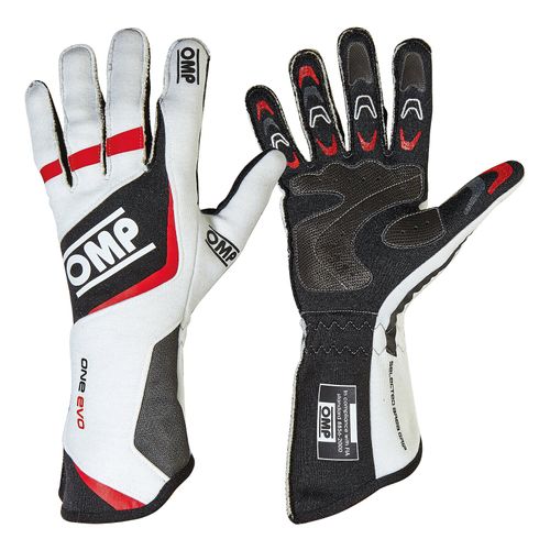 OMP ONE EVO, перчатки для автоспорта, белый/черный/красный