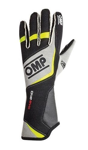 OMP ONE EVO, перчатки для автоспорта, черный/серый/желтый